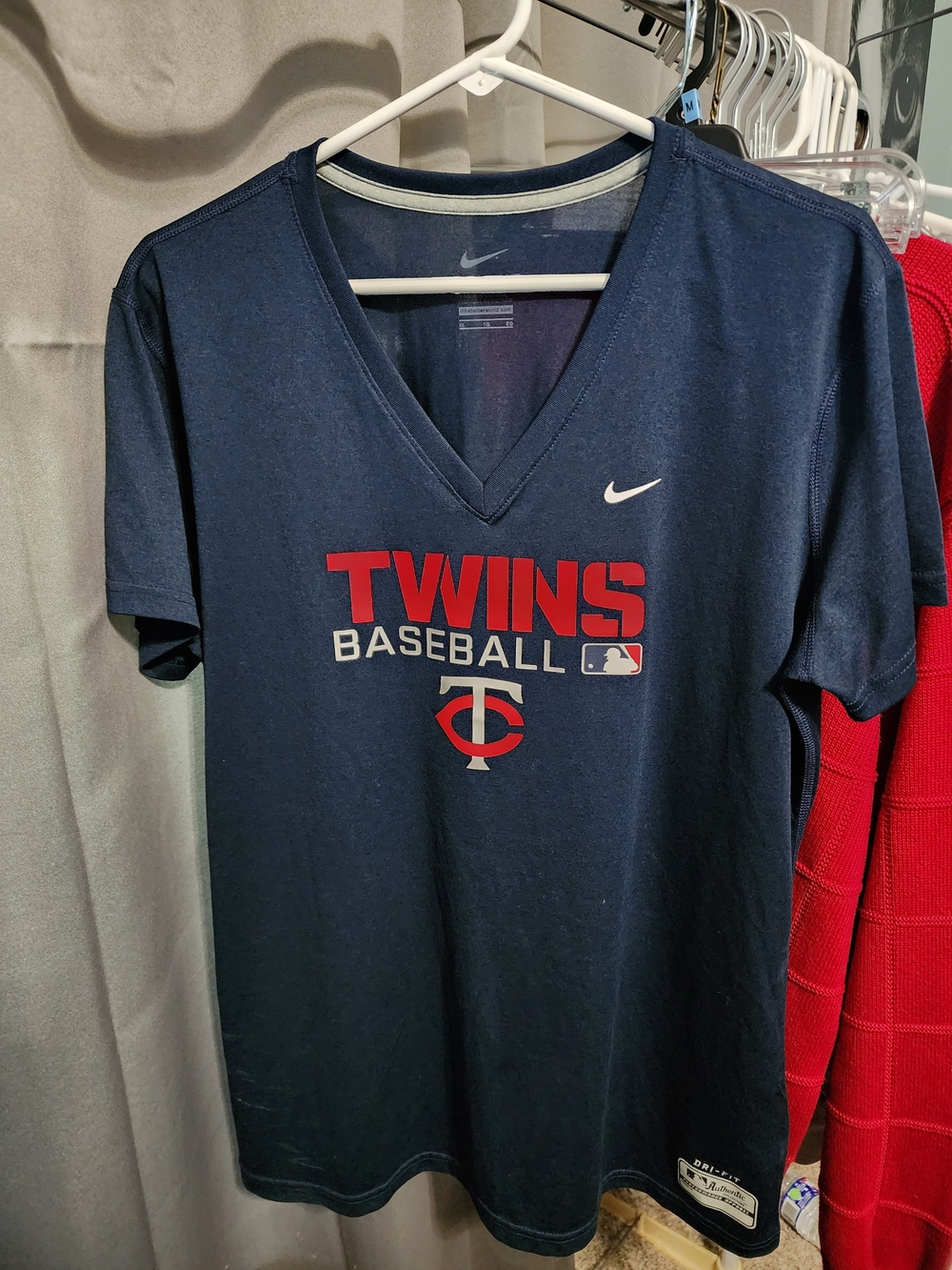 Nike Navy Twins Baseball V-Neck Tee with Red & White Logos